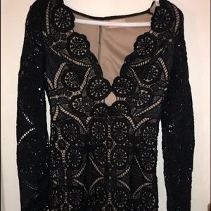 Love Triangle lace dress with nude lining .